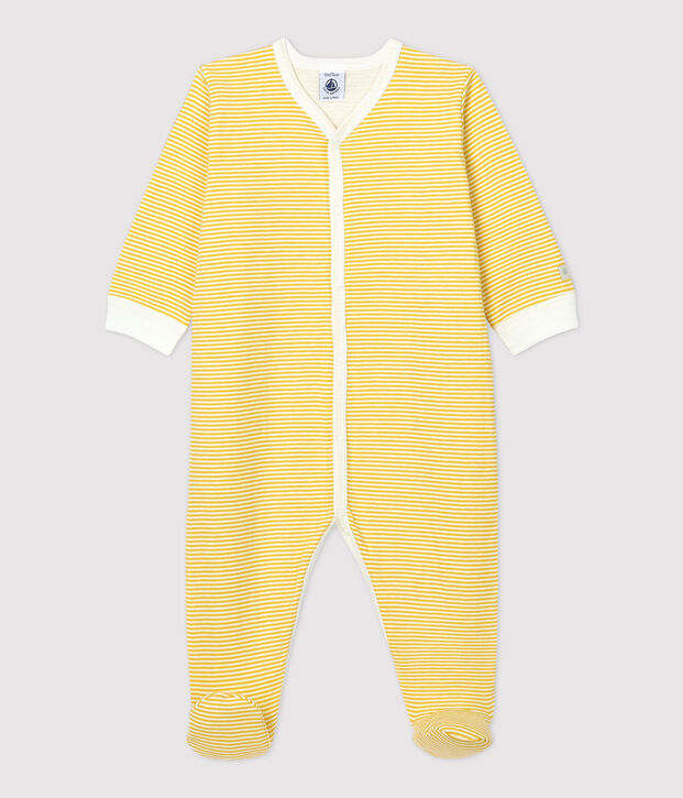 Pelele de beb&eacute; milrayas amarillas de algod&oacute;n org&aacute;nico amarillo/blanco